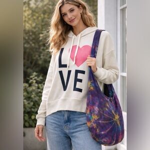 Boho Tie Dye Cotton Crossbody Hobo Bag In Purple And Pink NWT